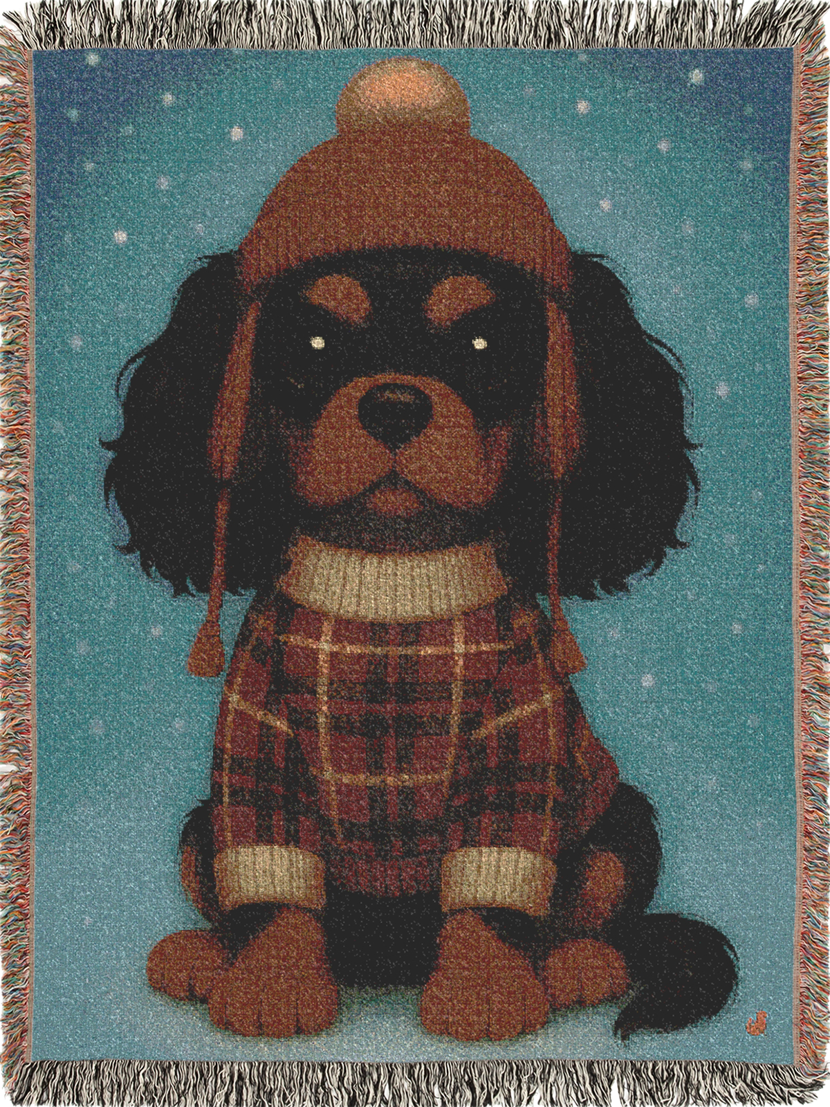 Cavy Comfort Themed Woven Blanket, Black and Tan